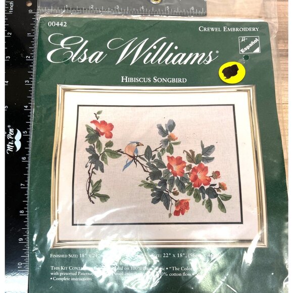 RARE Elsa Williams Hibiscus Songbird Needlepoint Kit 18" x 24" Finished Size - Picture 2 of 4